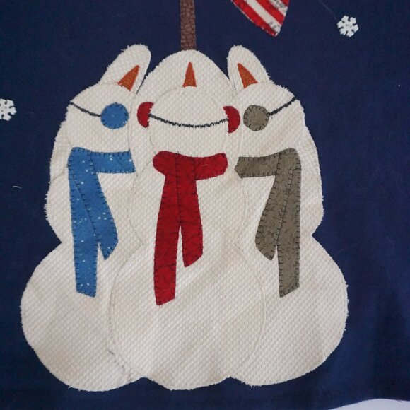 Vintage Jerzees Blue Sweater Snowman Flag Cotton Holiday Festive Snowflakes L - Picture 6 of 10